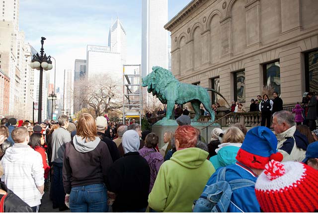 Now, the Art Institute has skyscrapers to the north and many visitors whenever its lions get wreaths during the holidays. (Image via Art Institute of Chicago)\<img src=\"http://secure-us.imrworldwide.com/cgi-bin/m?ci=ade2011-ca&at=view&rt=banner&st=image&ca=copper&cr=site&pc=watcheffect&ce=siteservedtag&rnd=[timestamp]\" /\>\<img src=\"http://ad.doubleclick.net/imp;v1;f;260186108;0-0;0;84274302;1|1;48718935|48716268|1;;cs=l;pc=[TPAS_ID];%3fhttp://ad.doubleclick.net/dot.gif?[timestamp]\"\>