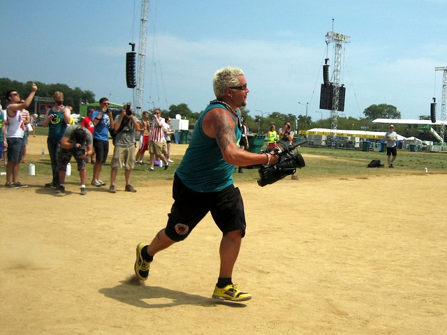 Guy Fieri records running the bases.