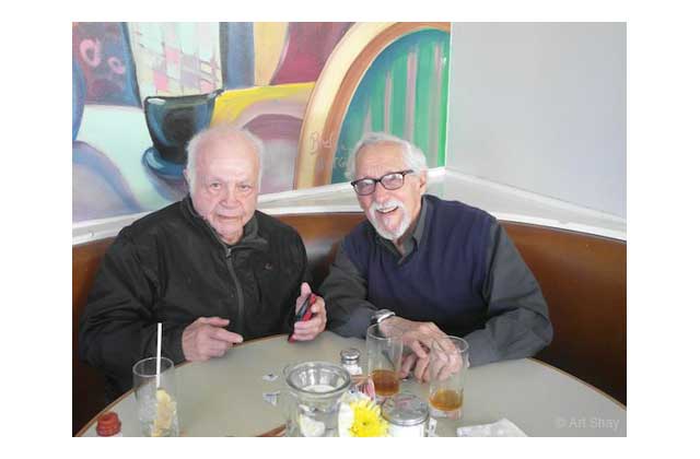 At another meal you missed, with Mike Nussbaum on North Halsted Street.  A place for some reason called \"The Nookie Tree.\" (Good food anyway.)\r\nMike is my favorite actor-director (he directed my 2004 play \<em\>Where Have You Gone,Jimmy Stewart?\<\/em\>). He is also a David Mamet favorite and played a key part in \<em\>House of Games\<\/em\>. He is  famous for playing the pawn shop owner from another planet in \<em\>Men in Black\<\/em\>. He says his grandkids love the part where he\'s on the operating table, they open his head and reveal a tiny sick extraterrestrial who wants to go home.