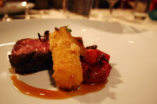 Smoked Hanger Steak with Sage Croquette and Beets