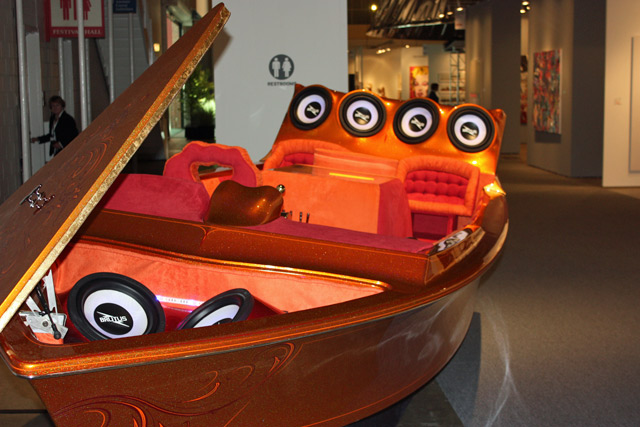 DZine\'s \"La Perla\" a full-sized boat tricked out with sound, video, and lush upholstery.