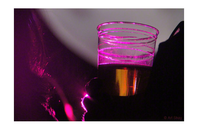 I began to look through my telephoto for ransom scenes, such as this disembodied glass of beer reflecting its own view of pink light against the lunar landscape.\r\n