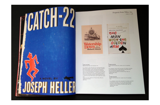 On Titles\' wall was a framed tableau of Joseph Heller kissing Florence at a book signing. They were great correspondents and she framed a postcard from Heller saying what a good writer she was. Several first editions of \<em\>Catch-22\<\/em\> are in the auction. By the way, it was two reviews by Nelson Algren that first called \<em\>Catch-22\<\/em\> to national attention, so Florence gave him Algren\'s phone number so he could thank him in person. \r\n