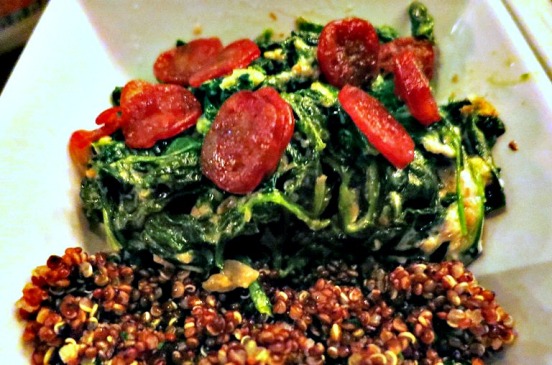 Creamed spinach with dried shrimp and Chinese sausage