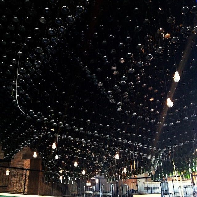 The wine bottle ceiling.
