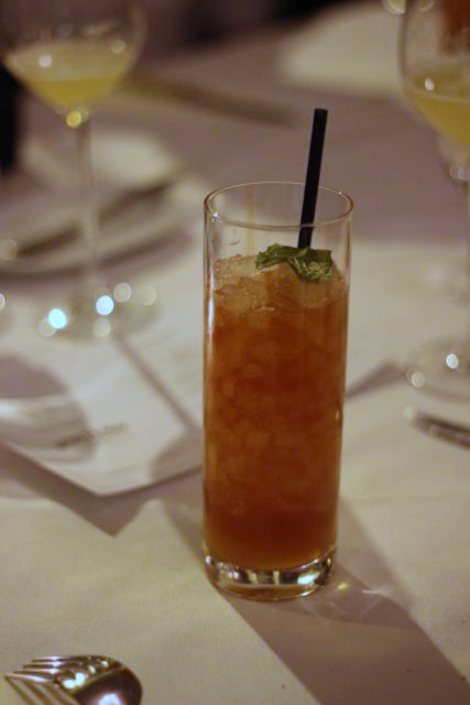 Fourth course was paired with the Desert Islander cocktail (Ford\'s gin, Ceres guava, lime, honey, Allspice dram, Angostura, and mint.
