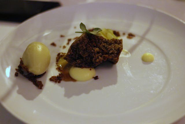 Dessert was Walnut Cake with Juniper Apples, Balsamic Apple Sorbet, and Brie.