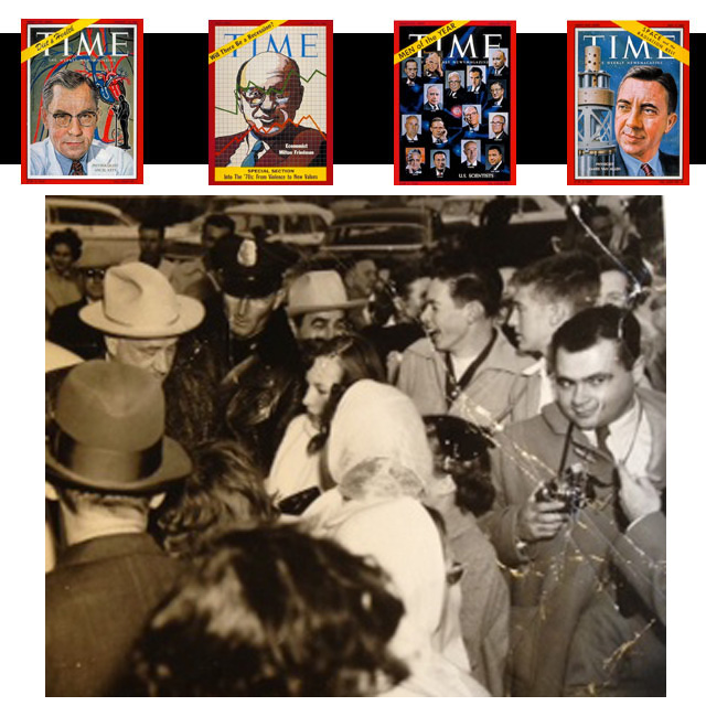 I was used to having my neck-tag credentials checked by myriad Secret Service men when covering President Johnson (far left, wearing white Stetson hat).\r\n