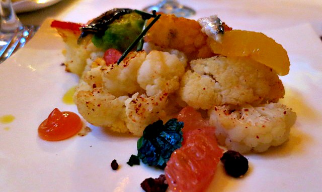 cauliflower with anchovy, grapefruit, and olives from Filini