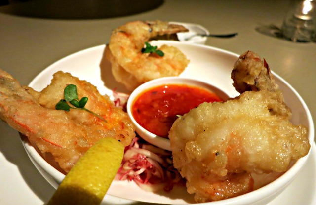 Tempura fantail shrimp with sweet and sour sauce and lemon ($16)