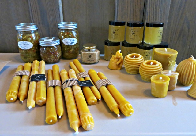 beeswax candles and honey from Chicago Honey Co-op apiaries