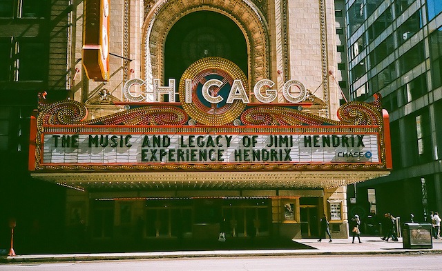 The marquee at the Chicago Theatre