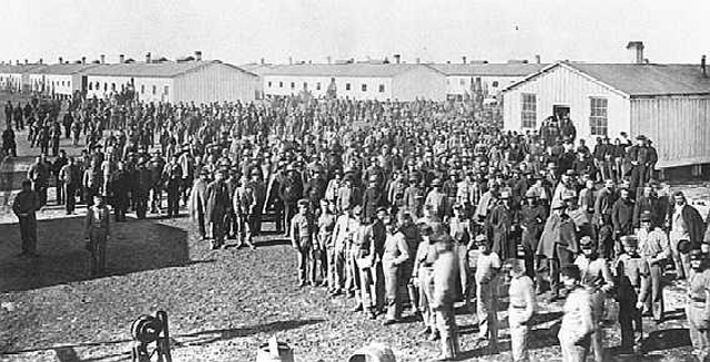 Historic photo of prisoners at Camp Douglas circa 1863.